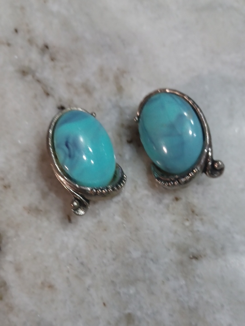 Vintage Turquoise Like Oval  Clip-On Earrings